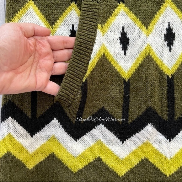 Scoop olive/chartreuse chevron long sweater duster cardigan *shop@iamwarrior - Picture 9 of 11